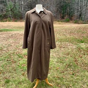 Burberry Brown Wool Gaberdine Womens Long Coat M/L Plaid Liner Excellent Gift